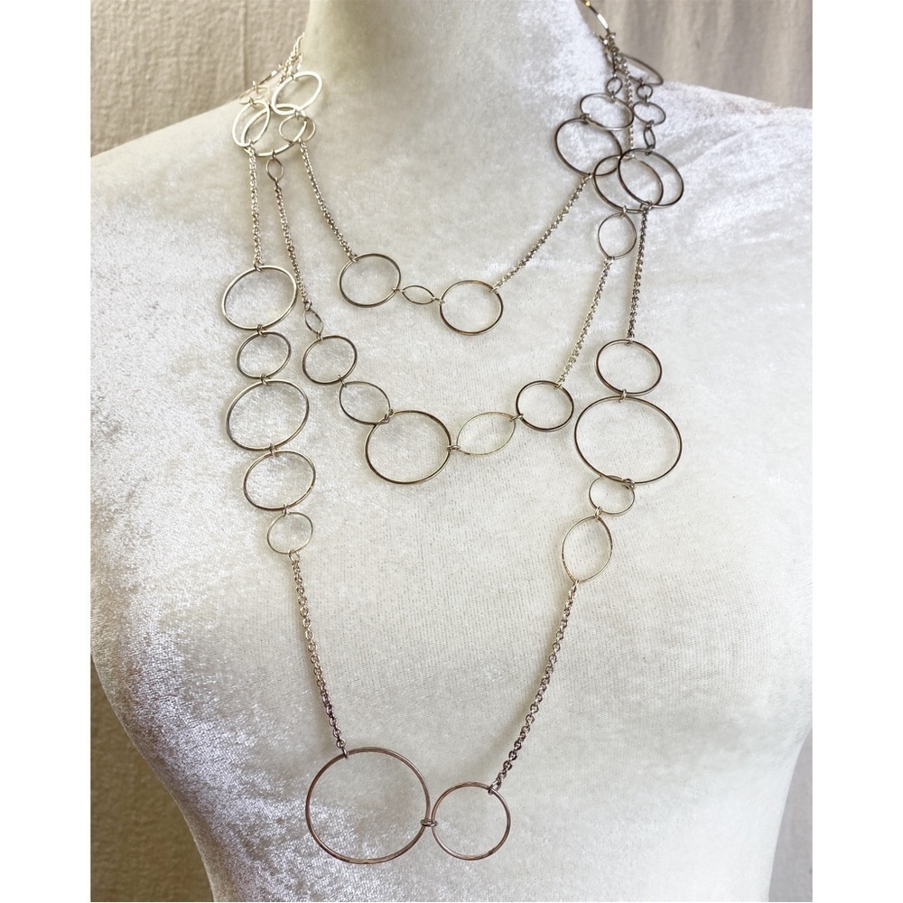Premier Design Necklace “Round and Round” Silver Circles, Long Triple strand